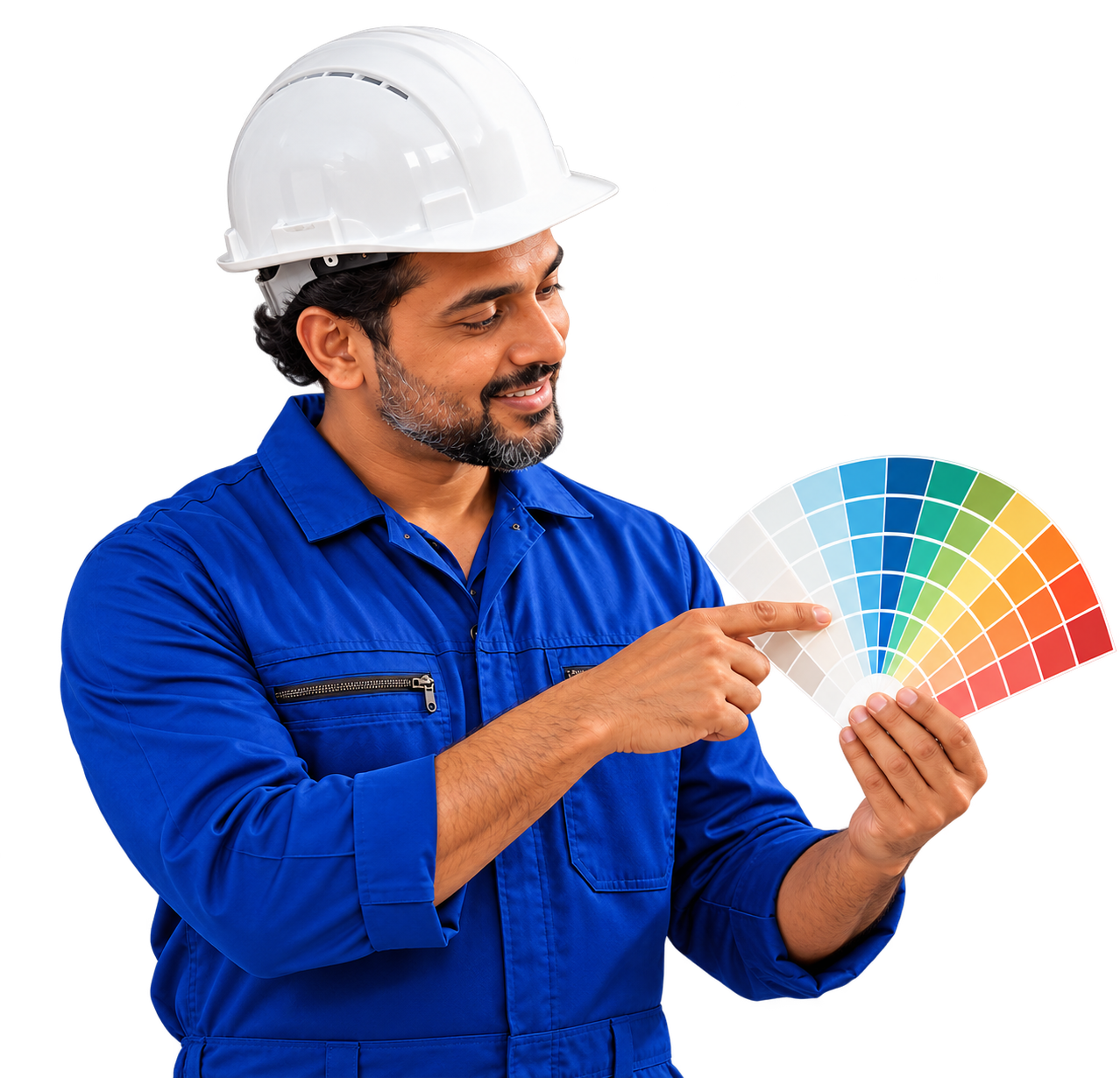 Reslac painter choosing a shade from a colour fan deck